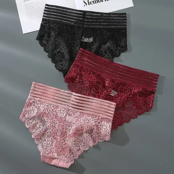 3-Pack Women's Lace Briefs Solid Color Underwear - Image 2