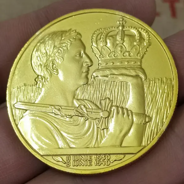 Replica 1940 Romania 12 Ducat Coin Carol II Gold Copy 41mm - Image 4