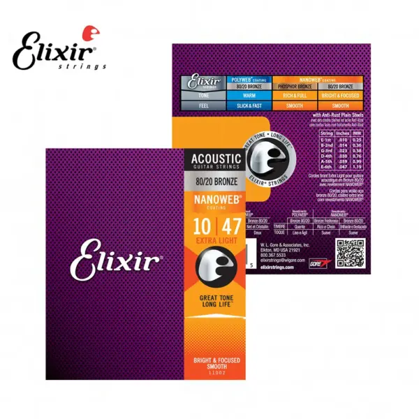 12-Pack Elixir Nanoweb Guitar Strings 80/20 Bronze - Image 13