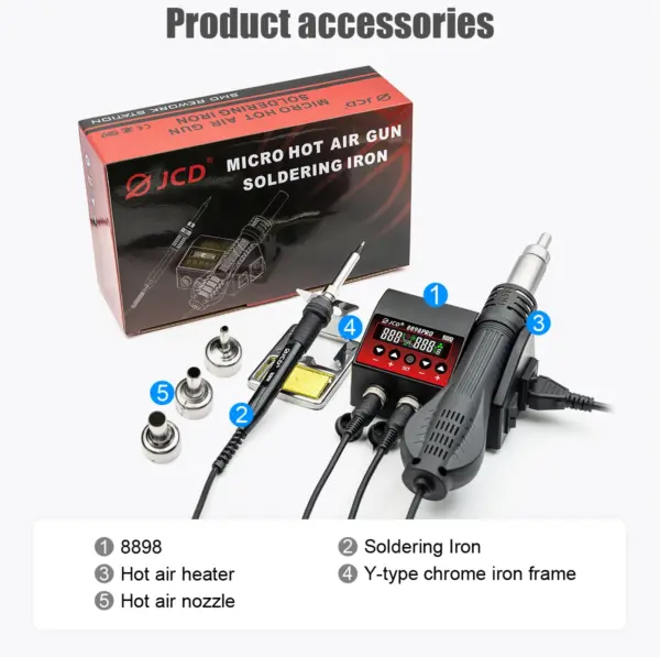 JCD 8898Pro 2-in-1 Soldering Station with LCD - Image 6