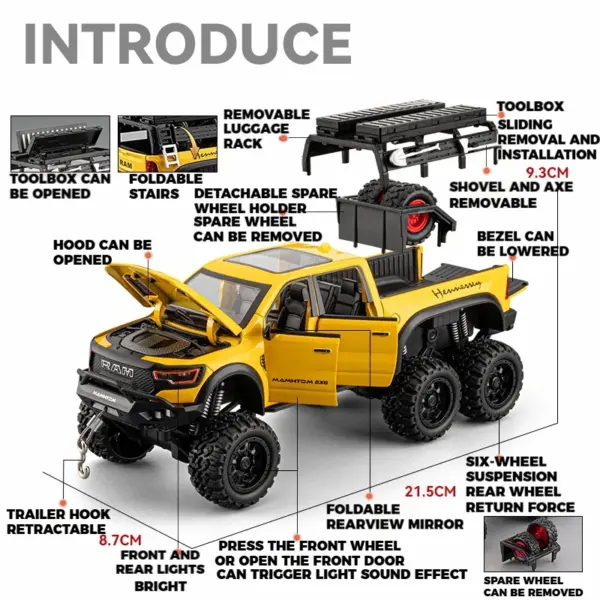 1:24 Dodge Mammoth RAM 1000 TRX 6x6 Diecast Model - Image 3