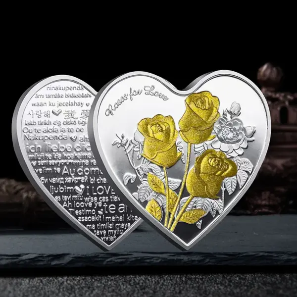 Heart Shaped Metal Coin with Red Rose Decor - Image 9