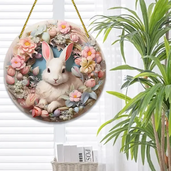 Spring Theme White Rabbit Tulip Round Frame Decor - Image 4