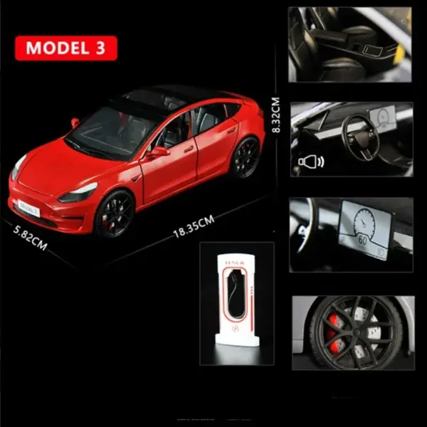 1:24 Tesla Model 3 Alloy Diecast Car - Image 8
