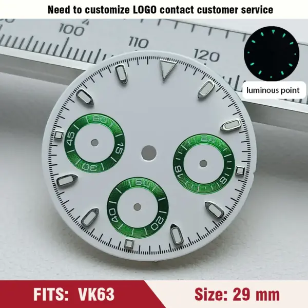 Green Luminous VK63 Watch Dial 29mm for Men - Image 8