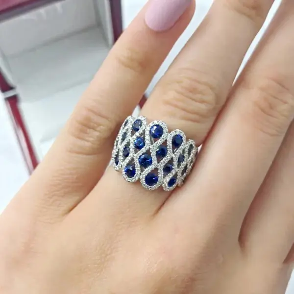 Huitan Geometric Zirconia Cocktail Ring for Women - Image 4