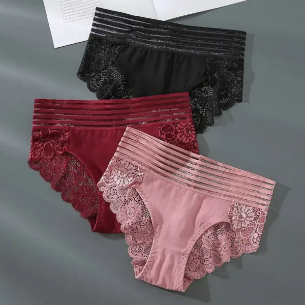 3-Pack Women's Lace Briefs Solid Color Underwear - Image 7