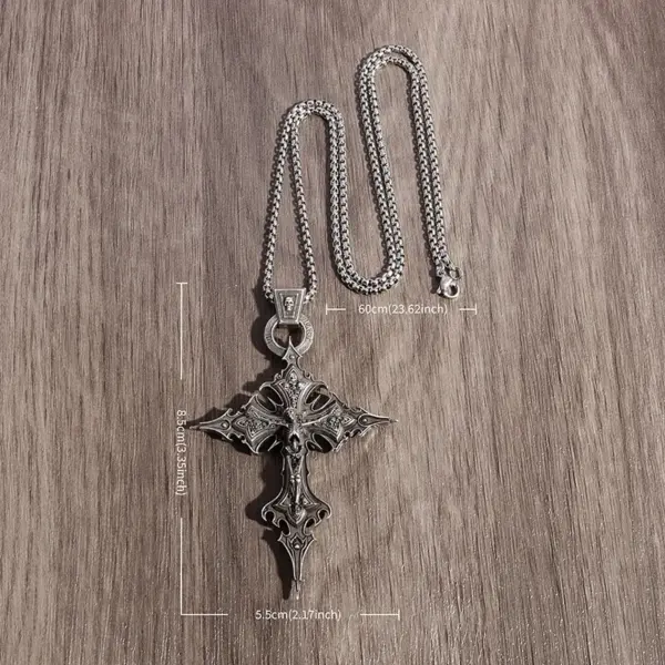 Vintage Gothic Skull Jesus Cross Pendant Necklace - Image 6