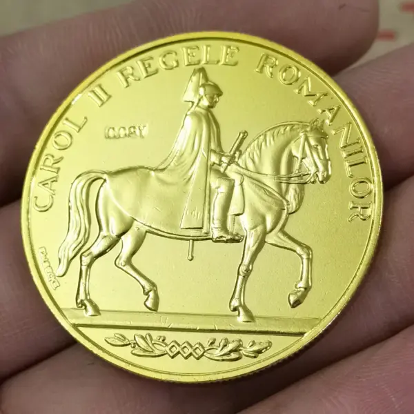 Replica 1940 Romania 12 Ducat Coin Carol II Gold Copy 41mm - Image 2