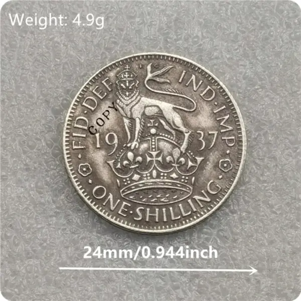 1937 UK Shilling Replica Coin Collectible - Image 2
