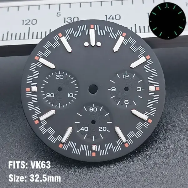 VK63 32.5mm Quartz Watch Dial with Luminous Hands - Image 5