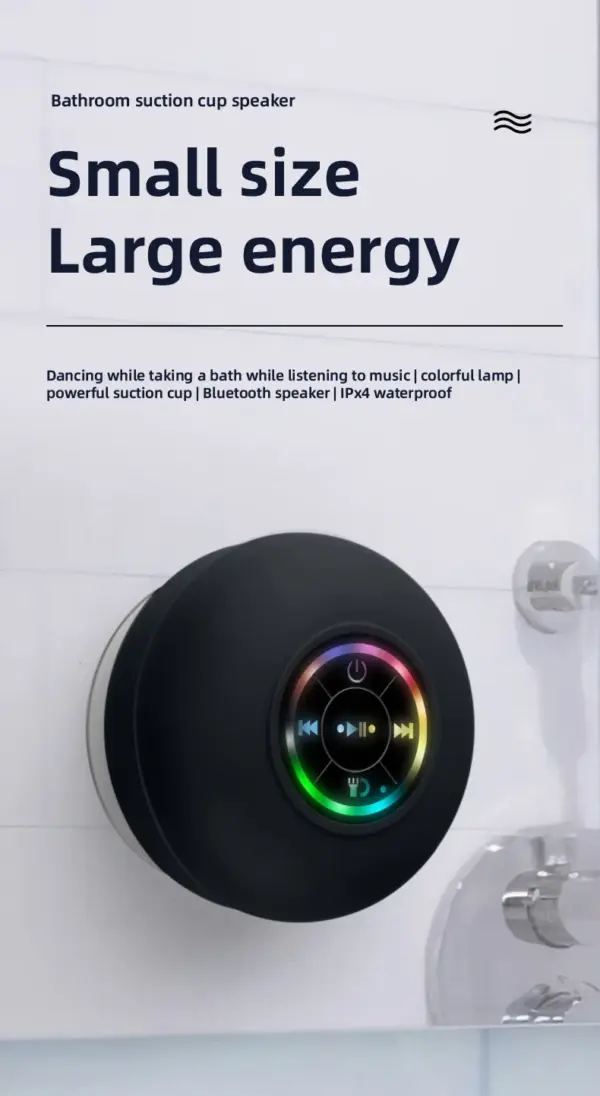 Portable Waterproof Bluetooth Shower Speaker with LED Lights - Image 2