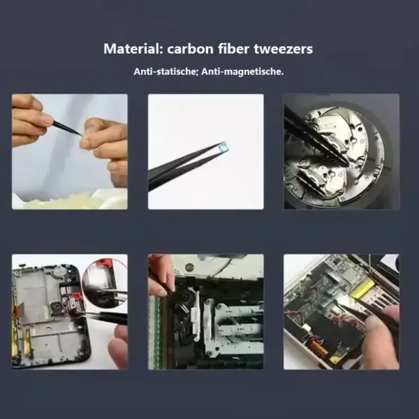 Black Watchmaker Carbon Fiber Tweezers for Repair - Image 2