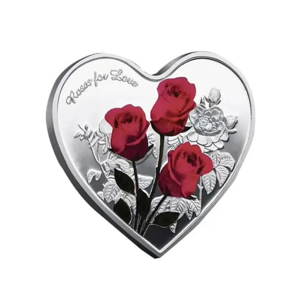 Heart Shaped Metal Coin with Red Rose Decor - Image 5