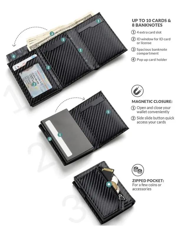 Men's RFID Blocking Bifold Wallet with Coin Pocket - Image 2