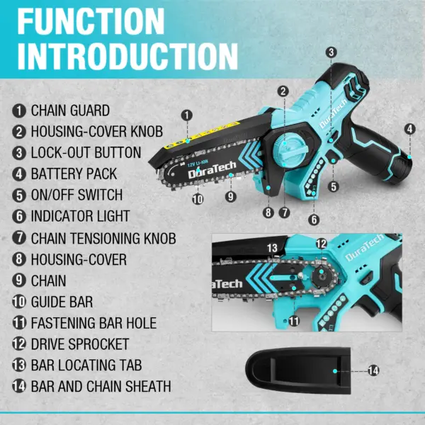 12V Mini Cordless Chainsaw DT105130 - Image 5