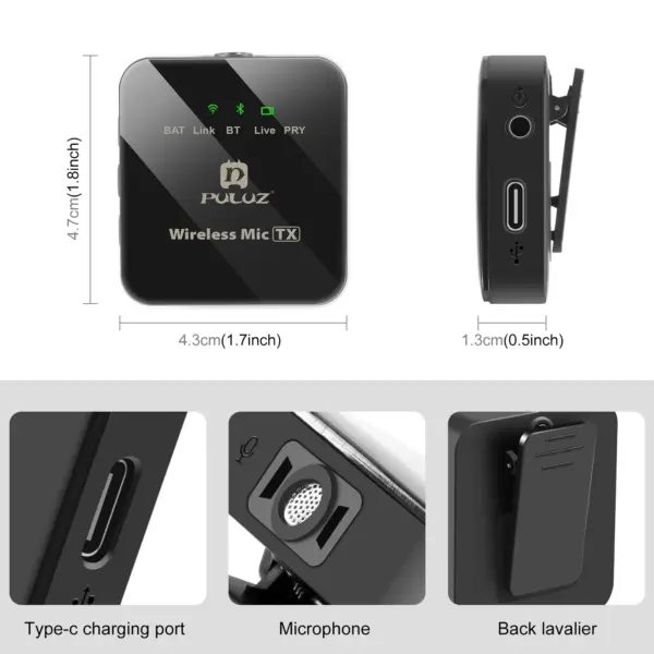 PULUZ PU645B Wireless Lavalier Microphone for Type-C Phones - Image 2