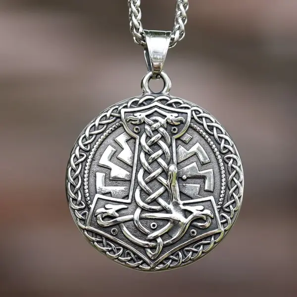 Stainless Steel Viking Thor's Hammer Pendant for Men - Image 2