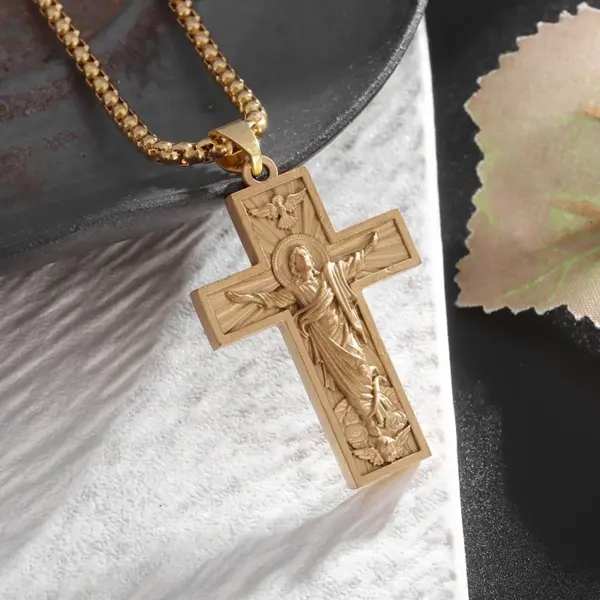 Vintage Gothic Skull Jesus Cross Pendant Necklace - Image 24