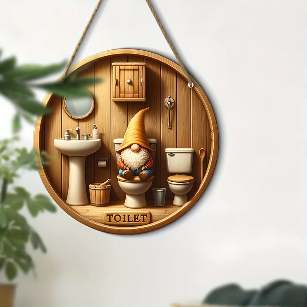 Country Gnome Toilet Logo Wooden Decor Plate 5 Country Gnome Toilet Logo Wooden Decor Plate - Image 5