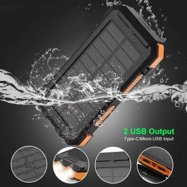 20000mAh Waterproof Solar Power Bank with Compass - Image 2