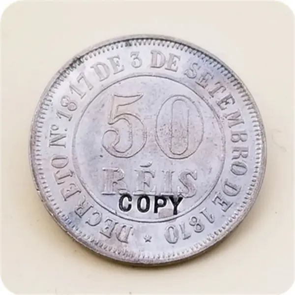 1871 Brazil 50 Reis Replica Coin - Image 2