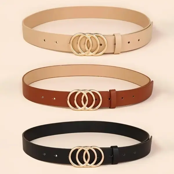 Golden Triple Ring PU Leather Belt for Women - Image 2