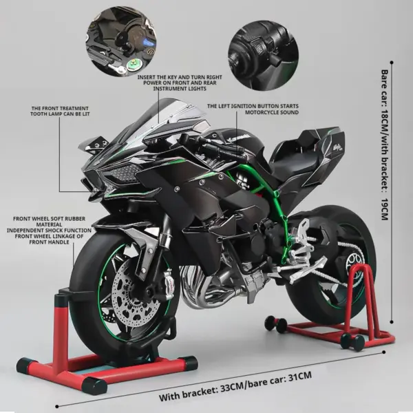 Kawasaki H2R 1:6 Diecast Motorcycle Model with Sound and Light - Image 2