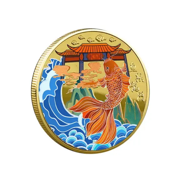 Lucky Chinese Coins with Carp and Dragon Gate Plaque - Image 3