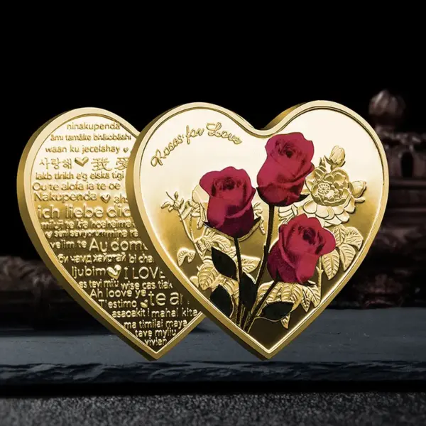 Heart Shaped Metal Coin with Red Rose Decor - Image 10