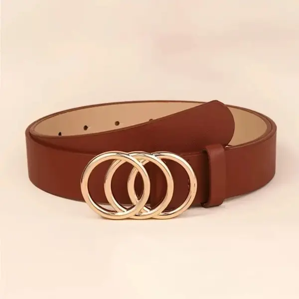 Golden Triple Ring PU Leather Belt for Women - Image 6