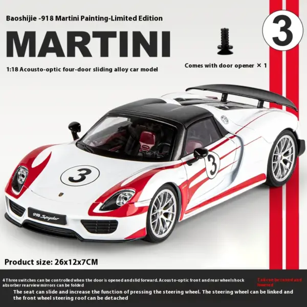 1:18 Porsche 918 Martini Diecast Model - Image 8