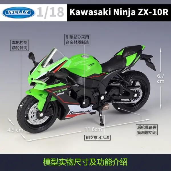Welly 1:18 Kawasaki Ninja ZX10-R Diecast Model - Image 4