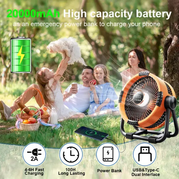 Portable Camping Fan with 20000mAh Battery and LED Light - Image 5