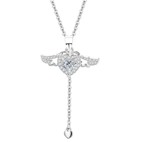 925 Sterling Silver Heart Angel Wings Pendant Necklace - Image 8