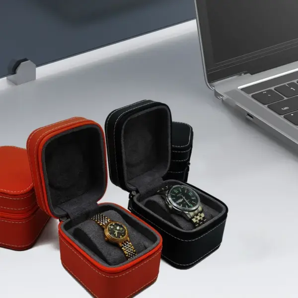 PU Leather Travel Watch Case with Removable Cushion - Image 6