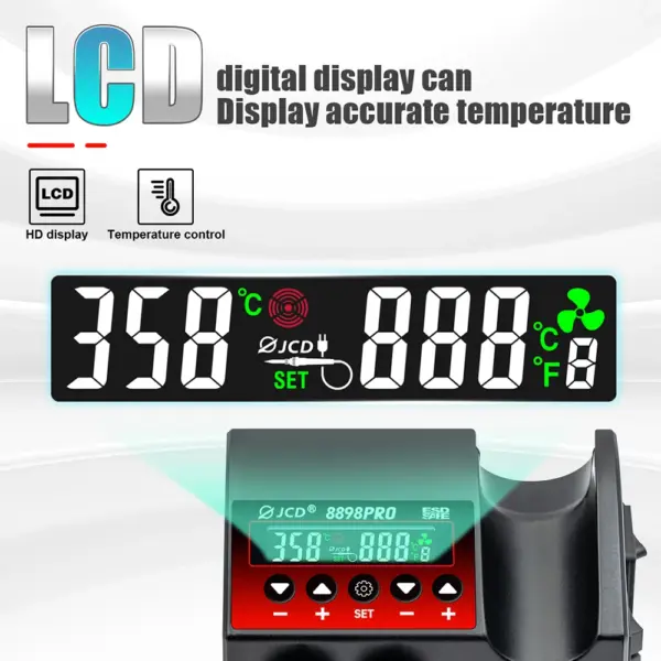 JCD 8898Pro 2-in-1 Soldering Station with LCD - Image 2
