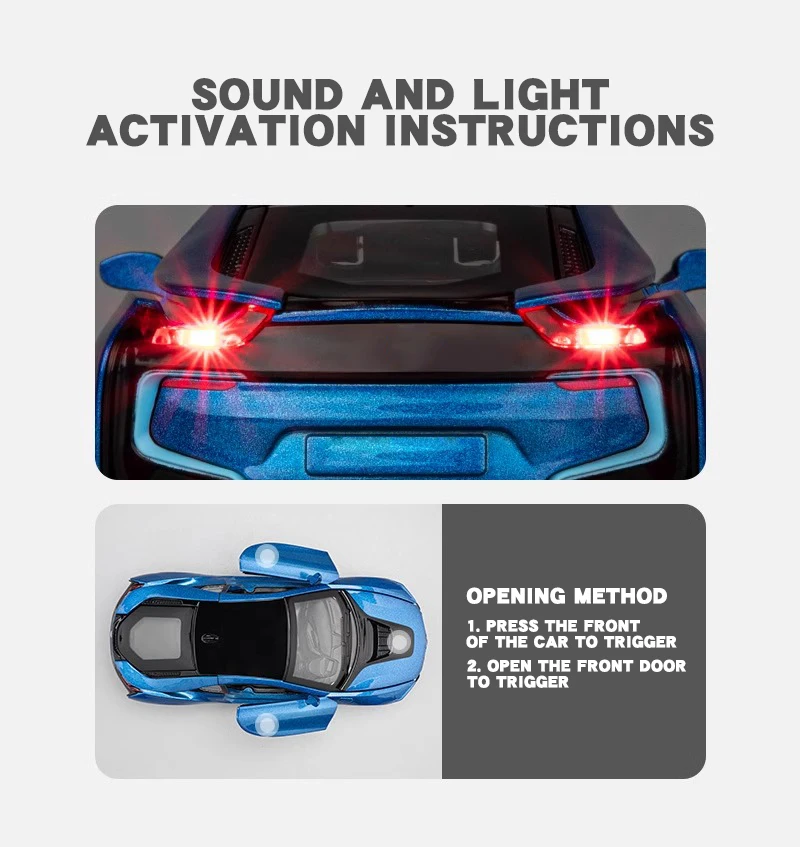 1:32 BMW I8 Diecast Model Car with Lights 3 1:32 BMW I8 Diecast Model Car with Lights - Image 3