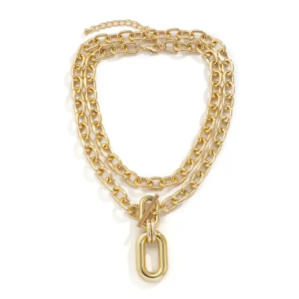 Unisex Layered Chain Necklace with Pendant - Image 5
