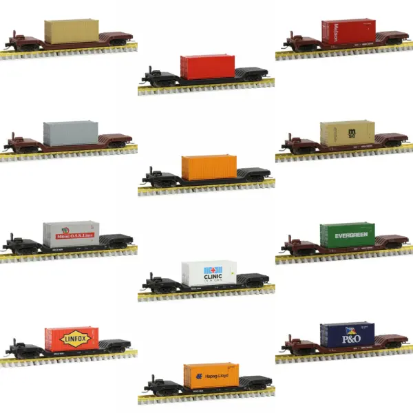 Evemodel N Scale Depressed Center Flat Car Model with 20ft Container - Image 2
