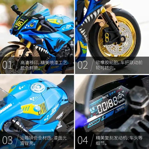 1:10 Yamaha YZF-R1 Kawasaki H2R Diecast Motorcycle Model - Image 3