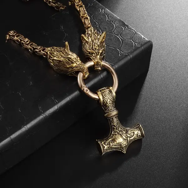 Vintage Nordic Wolf and Thor's Hammer Necklace for Men - Image 32