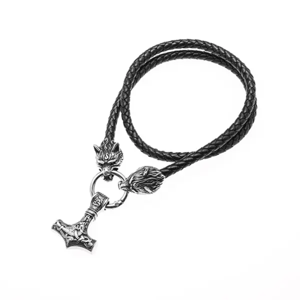 Vintage Nordic Wolf and Thor's Hammer Necklace for Men - Image 10