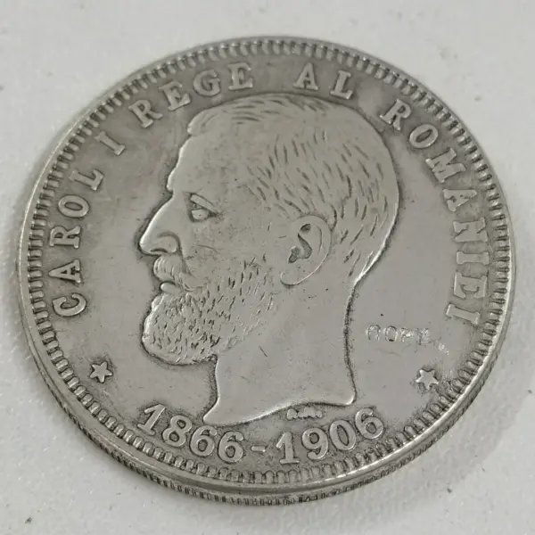 Romania 1906 Carol I Silver Copy Coin 38mm - Image 2