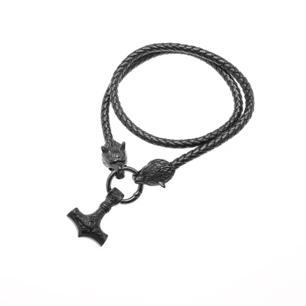 Vintage Nordic Wolf and Thor's Hammer Necklace for Men - Image 7