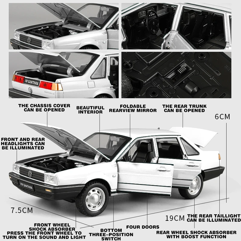 Volkswagen Santana 1:24 Diecast Model Car with Sound and Light 5 Volkswagen Santana 1:24 Diecast Model Car with Sound and Light - Image 5
