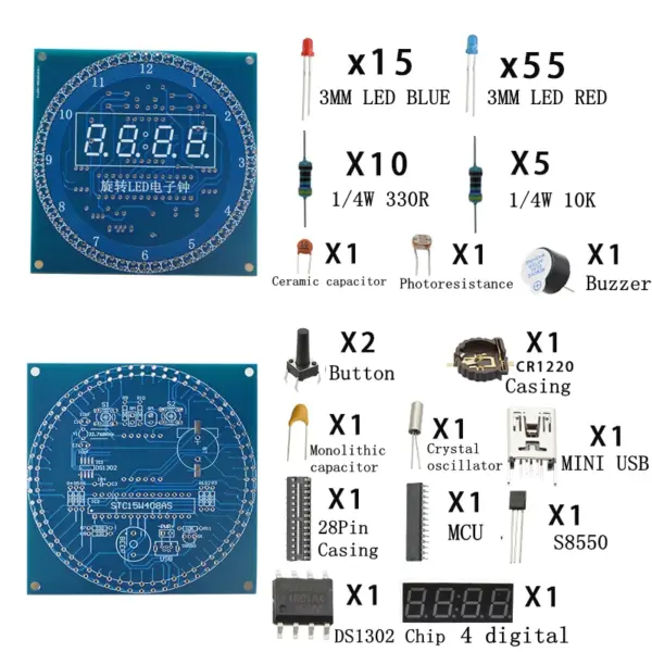 Rotating LED Alarm Clock Kit with Water Lamp - Image 8