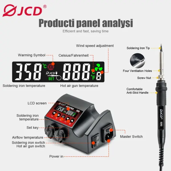JCD 8898Pro 2-in-1 Soldering Station with LCD - Image 3