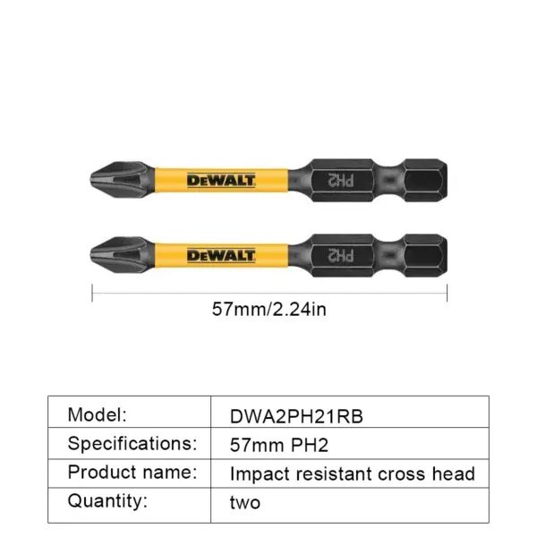 DEWALT Impact Screwdriver Bits 2/5/10pcs PH2 57mm - Image 2