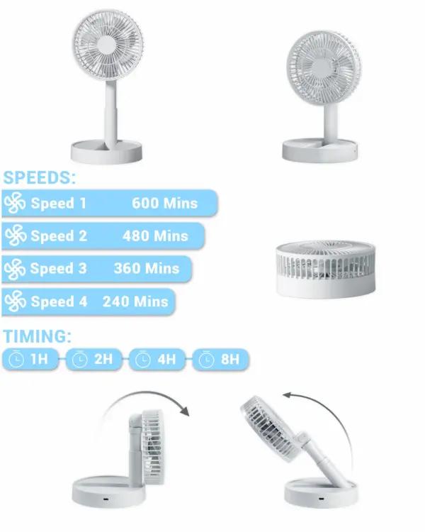 USB Foldable Fan with 4 Speed & Timer F28 - Image 5